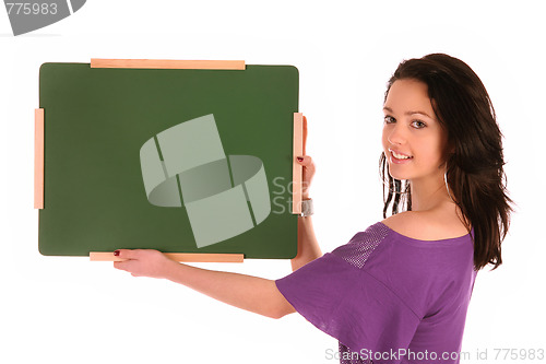 Image of Girl holding a little school table 