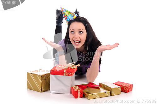 Image of Beautiful happy girl with a gifts