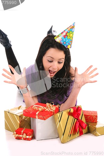 Image of Beautiful happy girl with a gifts