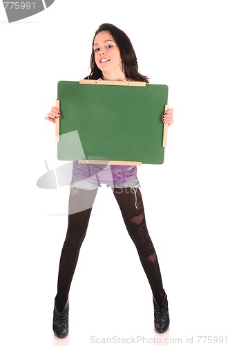 Image of Girl holding a little school table 