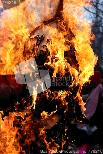 Image of Burning effigy. Pancake week