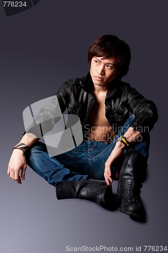 Image of Handsome Asian man with leather jacket