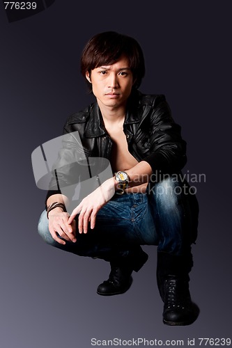 Image of Handsome Asian man with leather jacket