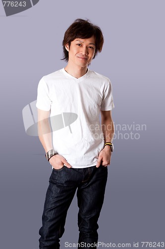 Image of Smiling Asian man in white shirt