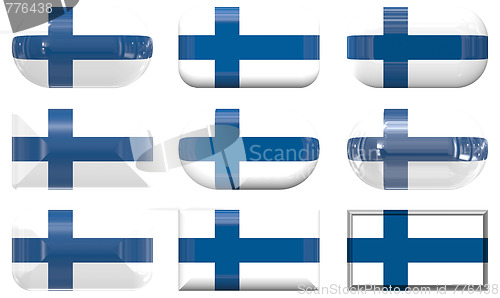 Image of nine glass buttons of the Flag of Finland