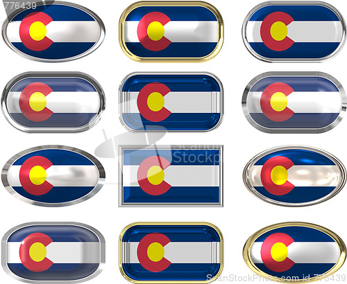 Image of twelve buttons of the Flag of Colorado