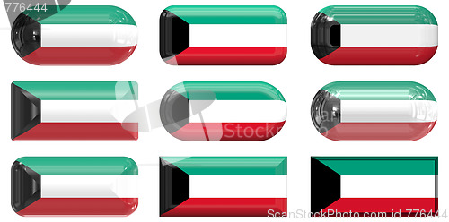 Image of nine glass buttons of the Flag of Kuwait