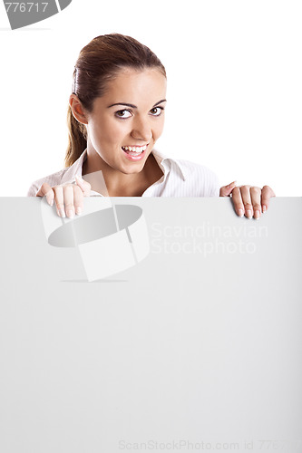 Image of Woman holding a billboard