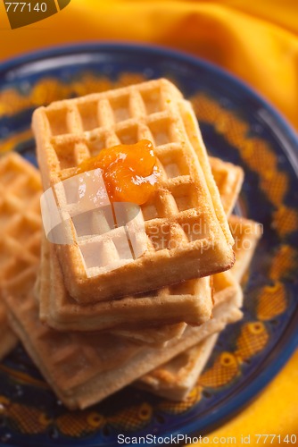 Image of apricot jam on Belgian waffle