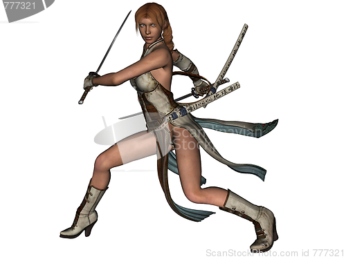 Image of Fighting woman samurai with katana