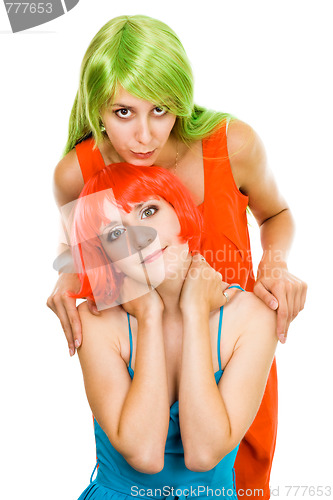 Image of Two beautiful woman with color hair