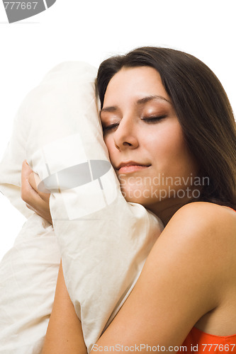 Image of One beautiful woman with pillow sleep