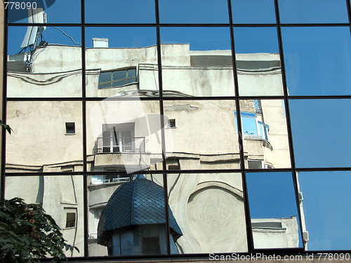 Image of Bucharest in mirror, Romania, Eastern Europe