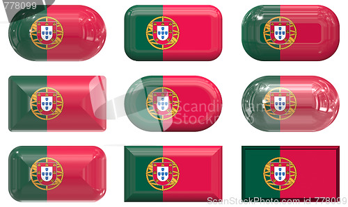 Image of nine glass buttons of the Flag of Portugal