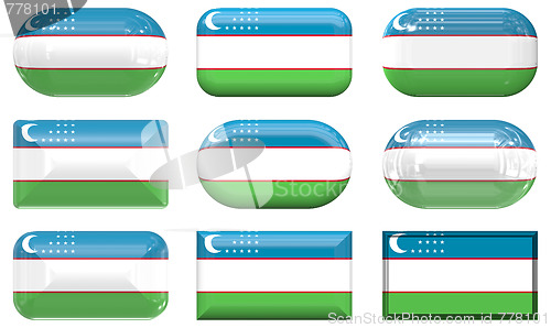 Image of nine glass buttons of the Flag of uzbekistan