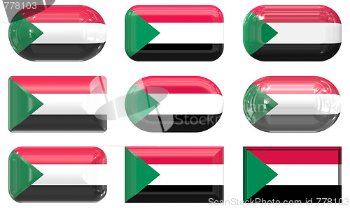 Image of nine glass buttons of the Flag of Sudan