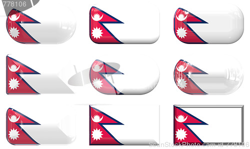 Image of nine glass buttons of the Flag of Nepal
