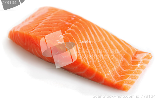 Image of Salmon steak on white with light shadow