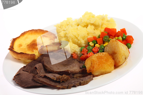 Image of Roast beef meal angled