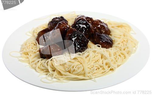 Image of Sweet and sour meatballs and noodles