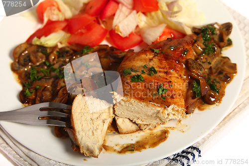Image of Chicken with mushroom sauce and salad