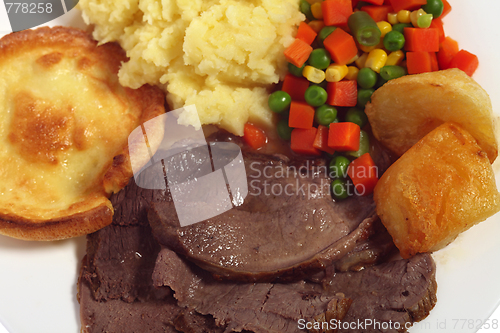 Image of Roast beef meal from above