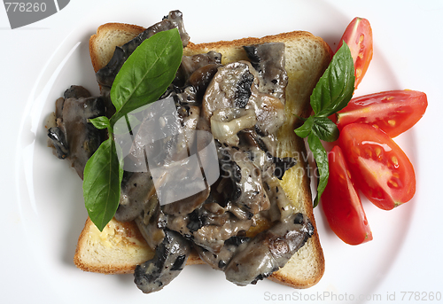 Image of Mushrooms and toast from above