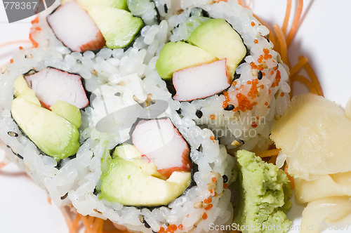 Image of group of california rolls on plate