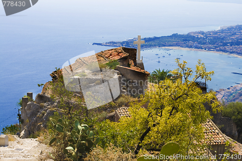 Image of City of Taormina,church and sea bay