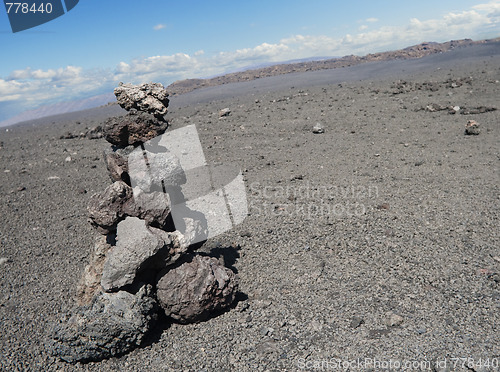 Image of pyramid of volcanic stones 