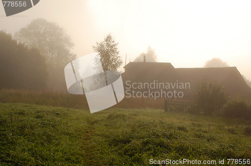 Image of Foggy Sunrise In The Russian Village