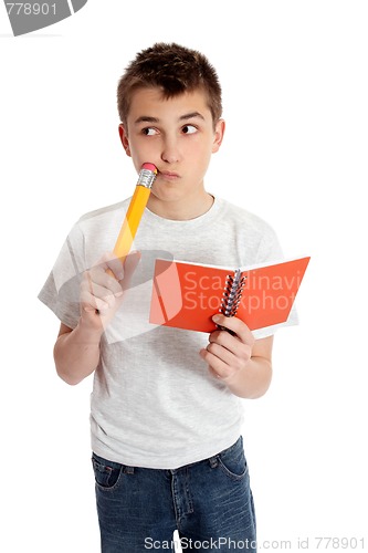 Image of Thinking student pencil and book