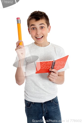 Image of Bright Student with Pencil and Notebook