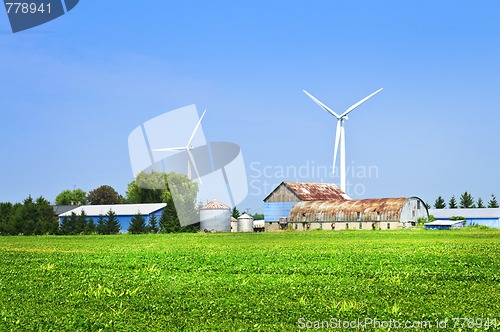 Image of Wind turbines on farm