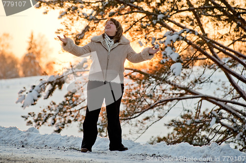 Image of Women on winters sunset