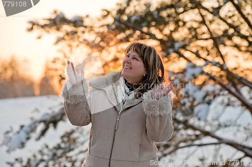 Image of Women on winters sunset