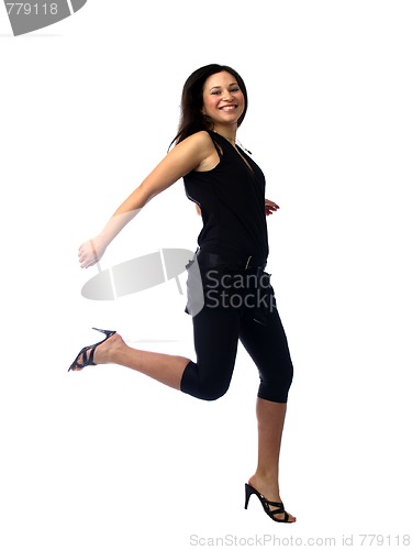 Image of Young brunette running