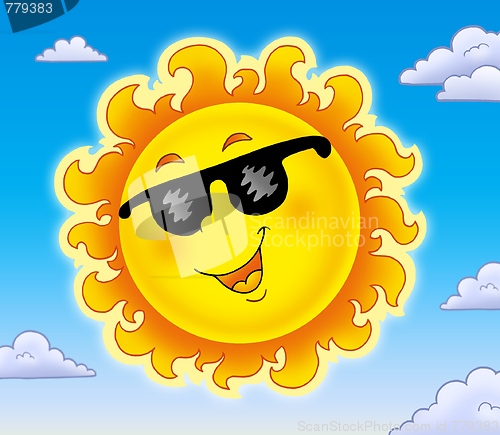 Image of Spring Sun with sunglasses on sky