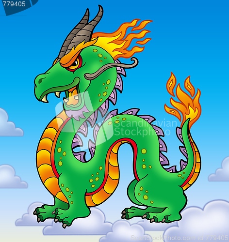 Image of Chinese dragon on blue sky