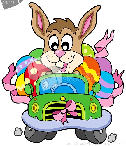 Image of Easter bunny driving car