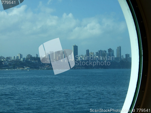 Image of Salvador city seen from Passenger Cruise ship window