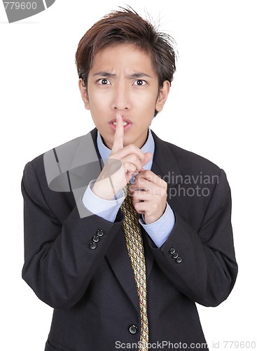 Image of Hushing oriental businessman