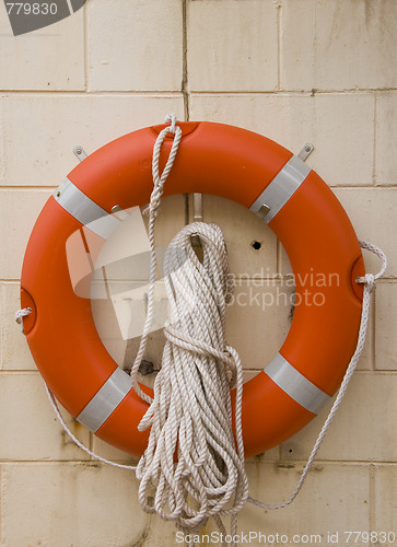 Image of Life buoy with rope.