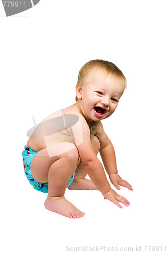 Image of Cute Baby Boy Isolated Wearing Cloth Diaper
