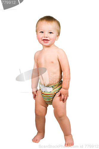 Image of Cute Baby Boy Isolated Wearing Cloth Diaper