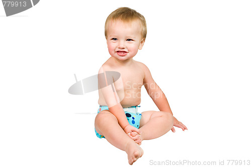 Image of Cute Baby Boy Isolated Wearing Cloth Diaper