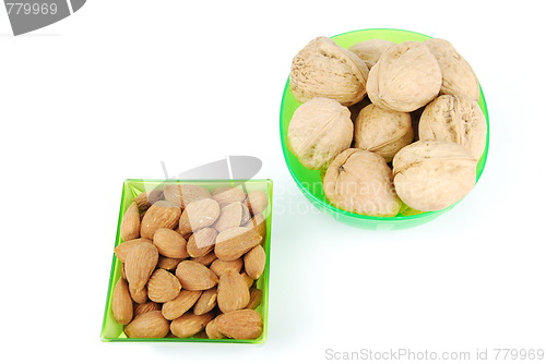 Image of Almond and walnuts on a green cup's