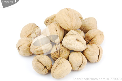 Image of Pile of walnuts on white