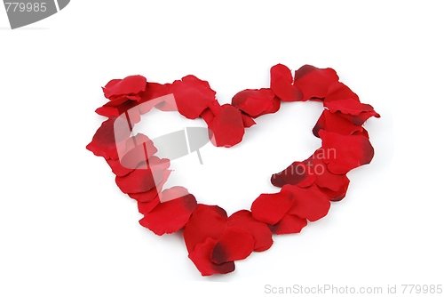 Image of Red heart made of rose petals for Valentine's Day