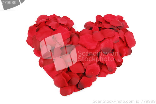 Image of Red heart made of rose petals for Valentine's Day